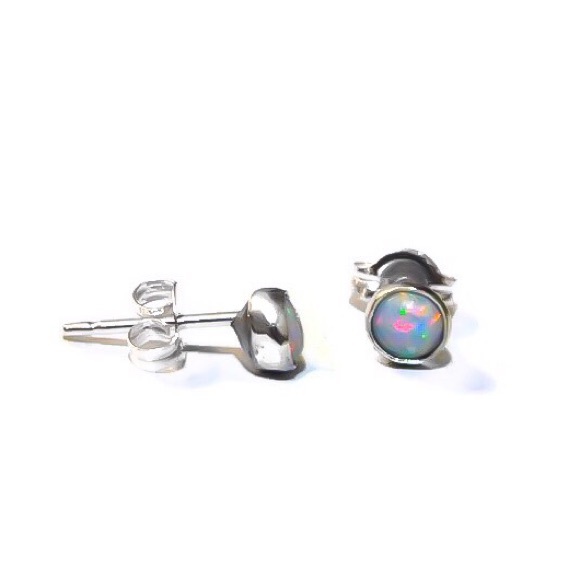 925 Sterling Silver White Fire Opal Stud Earrings - Picture 2 of 9